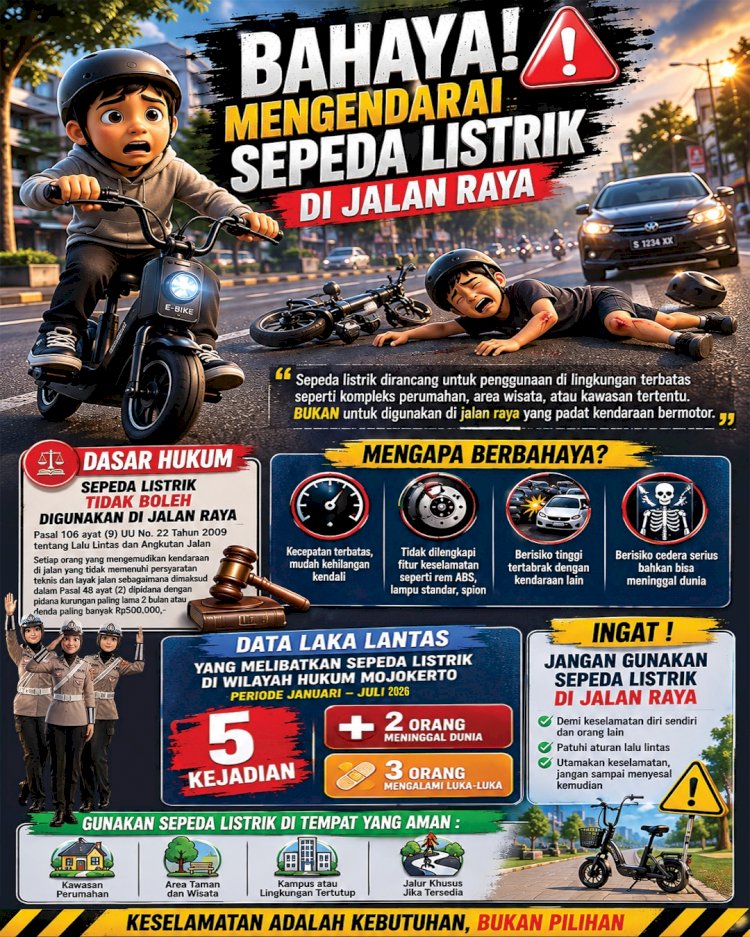 Polres Mojokerto Imbau Masyarakat Tidak Gunakan Sepeda Listrik di Jalan Raya